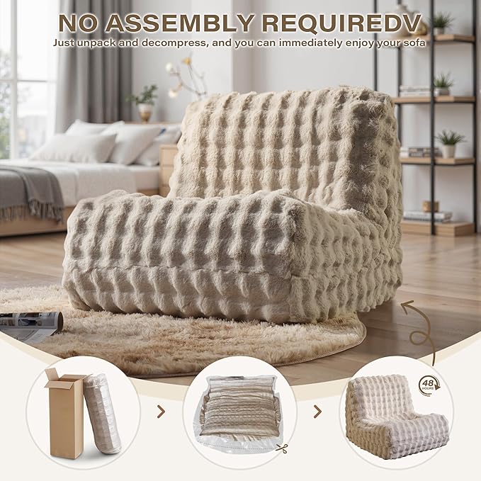 Beige Bean Bag Chairs for Adults,Comfy Small Bean Bag Sofa with Back Support,Memory Foam Bean Bag Chair for Kids,Faux Fur Fireside Beanbags Lazy Sofa for Bedroom,Dorm,Apartment,Living Room