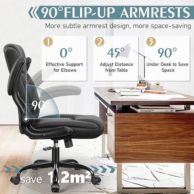 Leather Office Chair, PU Home Computer Desk Chairs with Ergonomic Back Support, 360°Swivel Free, Small Gaming Chair with Wheels and Adjustable Armrests, for Short People Use