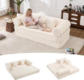 Tbfit 63'' Folding Boneless Couch, Convertible Loveseat Sofa Bed, Corduroy Futon Mattress Sleeper Sofa, Comfy Foldable Upholstered Floor Couches for Living Room, Beige
