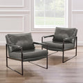 Zouron PU Leather Accent Chair for Bedroom, Living Room Chairs Modern Contemporary Upholstered Armchair with Metal Frame, for Living Room, Office, Reception Area,Set of 2, Gray
