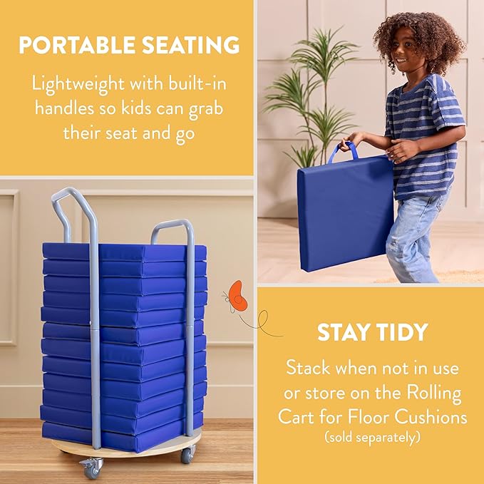 Square Floor Cushions with Handles, Flexible Seating, Blue, 6-Piece