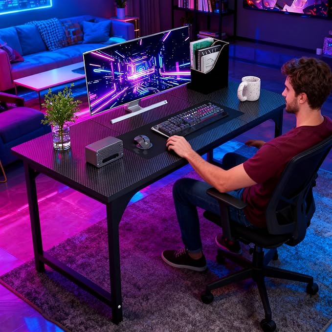 Computer Desk, 55 Inch Large Home Office Desks, Work Desks Table for Home Office, Computer Desk w/Metal Frame and Corner Reinforcement Structure, Large Legroom Spread Out for Writing Study