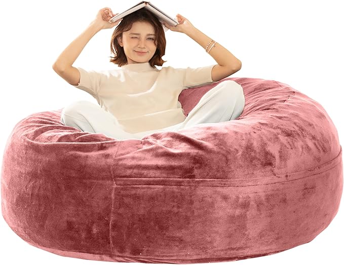 Bean Bag Chair for Adults, Floor Bean Bags Offers Ample Space for Adults,Memory Foam Giant Bean Bags,Lounger Versatile Design Suits Any Room,Movie Nights,Reading(Pink,5FT)