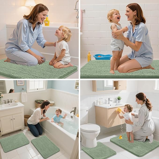 Arotive Bathroom Rugs 47x24, Extra Soft Absorbent Shaggy Chenille Bath Rugs, Machine Washable Rubber Backing Non-Slip Bath Mats for Bathroom Floor Tub and Shower, Home Decor Accessories, Sage Green
