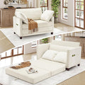 kakuboohi 51" Loveseat Sleeper Sofa Bed, Chenille Convertible Floor Sofa Bed for Small Spaces, Folding Couch Bed with Deep Seat, 2 Pillows & Solid Frame, Pull Out Floor Couch for Living Room, Beige