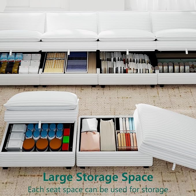 Modular Sectional U Shaped Sofa Couches with Storage Ottoman, Cloud Couch for Living Room, Comfy Sofa with Pillow, White
