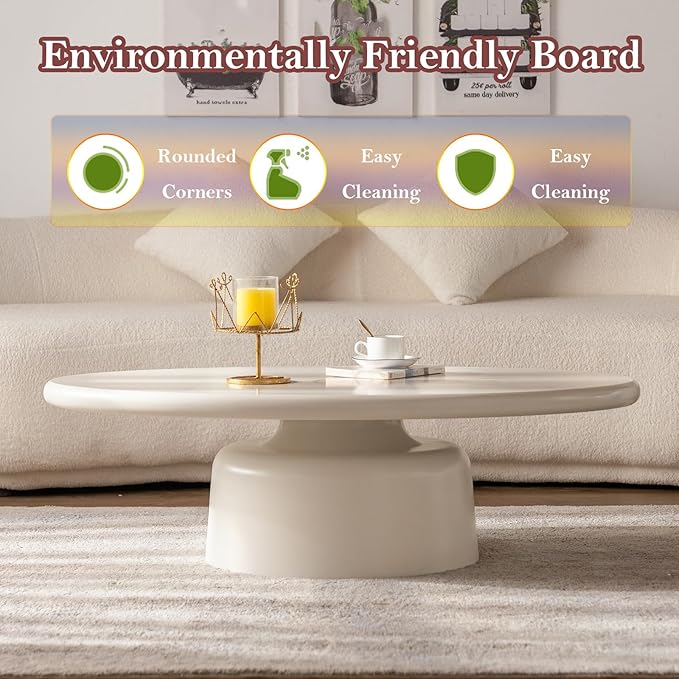 45.67" Cream Style Coffee Table with Stable Fiberglass Table Legs, Oval E1 Density Board Tabletop - Smooth Fininsh, for Small Space (Oval 45.67in)