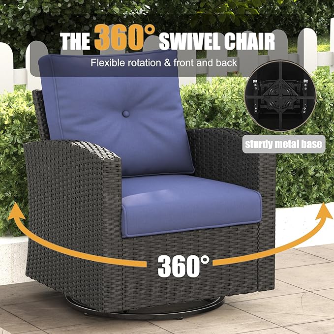 LayinSun 12 Pieces Patio Furniture Set with Fire Pit Table, Black Rattan Modular Sectional Outdoor Conversation Sofa Set, Swivel Rocking Chairs Set