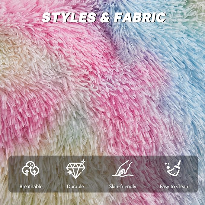 Rainbow Bean Bag Chair - Giant Bean Bag Chairs for Adults and Kids - Oversized Bean Bag Sofa Couch with Filler - Faux Fur BeanBag Furniture for Living Room Bedroom Dorm Office - 41inch