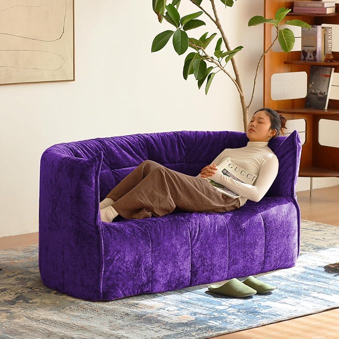 N&V Mid Century Brigantin Deep Relaxation Sofa, Soft Premium Chenille, for Living Room Bedroom and Office (Royal Purple, ThreeSeater)