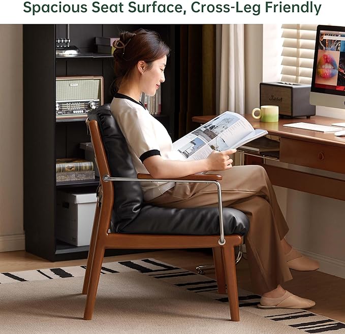 YESWOOD Solid Wood Armchair, Home Office Chair Mid-Century Bauhaus Soft Padded, Accent Chair for Office, Study, Living Room