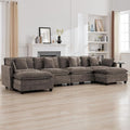 147'' Sectional Cloud Deep Seat Couch, Oversized Chenille U Shaped Sectional Sofa for Living Room Set, Comfy Upholstered Modular Sectional Sofa Couch with Movable Ottoman, Brown