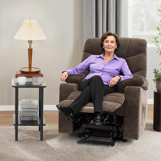MCombo Power Lift Recliner Chair for Elderly, Electric Lift Chair with Extended Footrest, USB Ports, Cup Holders, Fabric 7281 (Brown, Small)