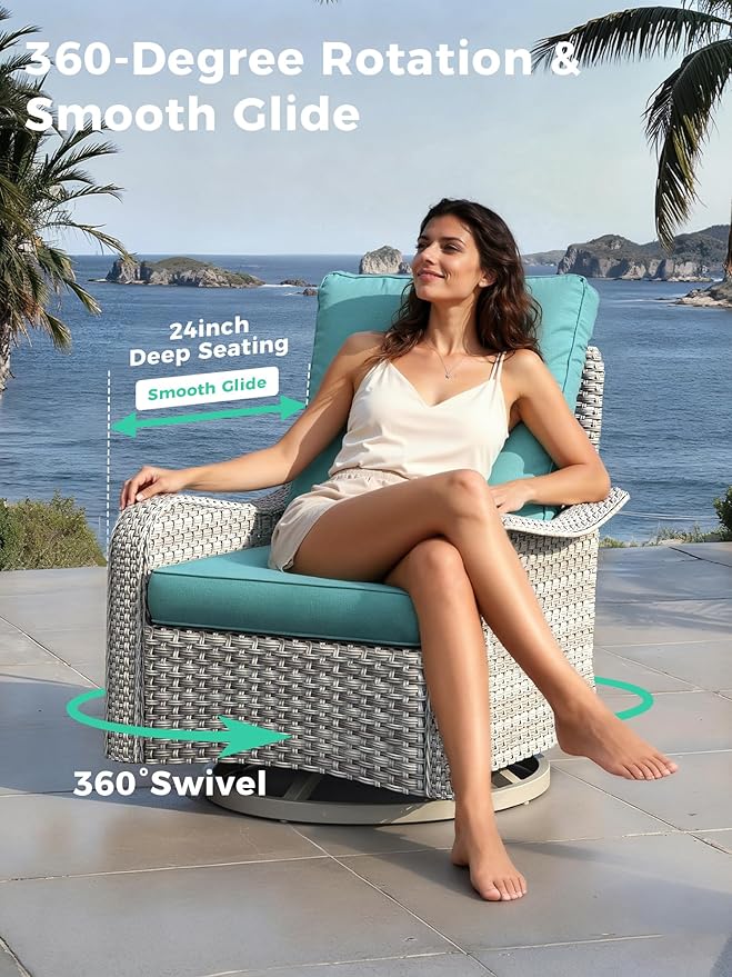 3 Piece Outdoor Wicker Patio Furniture Set,High Back Swivel Rocker Patio Chairs with 4" Thickened Cushions & Side Table, All-Weather PE Rattan for Garden, Backyard, Porch, Navy