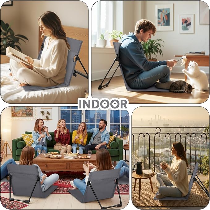 Jetec Foldable Floor Backrest Chair Portable Camping Chair with Storage Bag Light Weight Lazy Seat for Indoor Outdoor Bed Ground Park Lawn Concerts Beach Hiking