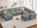 CUGOAO 159'' Modular Sectional Sofa, 8-Seater Oversized U-Shaped Sectional Couch with Ottoman, Deep Seat Chenille Cloud Couch, Mordern Upholstered Couches for Living Room, Apartment, Office, Grey