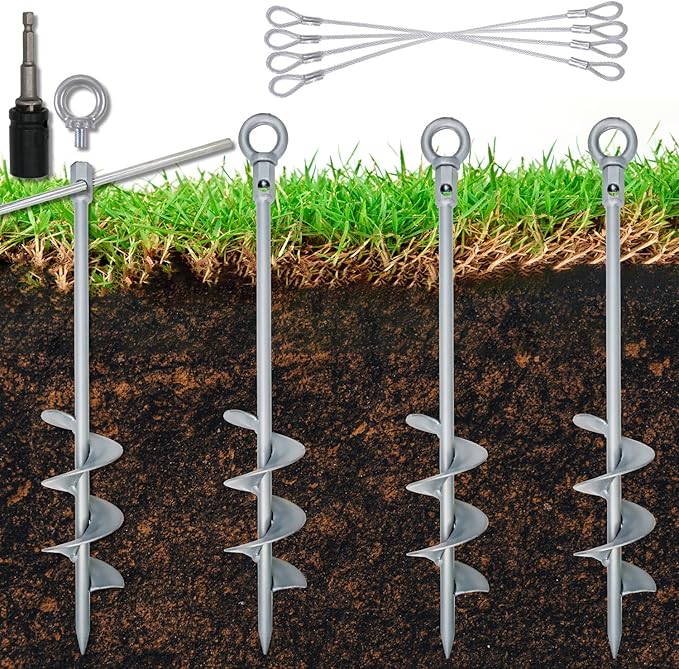 Tyalez 18 inch Ground Anchor Heavy Duty Earth Anchors Set Screw in for Mobile Home, Swing, Tent Trampoline Anchors Wind Resistant Tree Stakes and Supports with Drill Socket, 4 Pack
