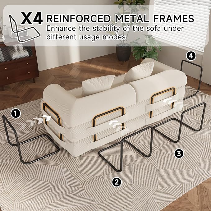 79" Folding Convertible Sofa Bed Floor Mattress Sleeper Sofa Boneless Loveseat with Fixed-Shape Frame Connecting Zippers for Living Room Bedroom Small Space