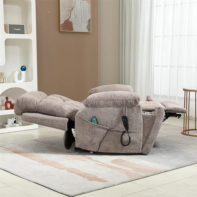 Oversized Wide Recliner Chair for Big Man 400lb, Power Lift Chair with Heat and Massage, Lumbar Vibration for Elderly, Dual Motor Hidden Cup Holder Lay Flat Recliner for Seniors Sleeping