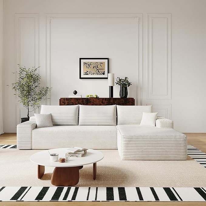 AUGOP 108" Sectional Couches for Living Room Modern Modular Sofa with L-Shape Couchs Upholstered Boneless Couch Deep Seat Sectional Couch with Chaise (White, Right Facing Chaise+2Seaters)