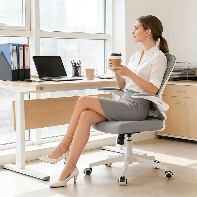 Ergonomic Office Chair - 400LB Comfy Desk Chairs with Lumbar Back Support, Mesh Computer Chairs with Wheels and Arms for Home Office, Study (Gray-Without Headrest)