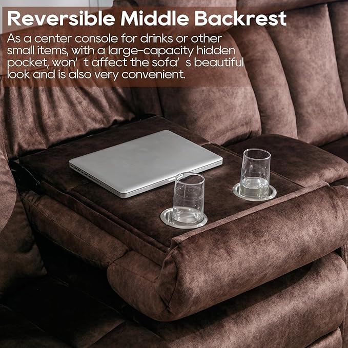GUEAPY Reclining Sofa-Power Recliner Sofa with Heat and Massage,Recliner Sofa with Drop Down Table,Reclining Couch 3 Seater for Living Room,Home Theater Seating with Cup Holders,USB & Type-C Ports