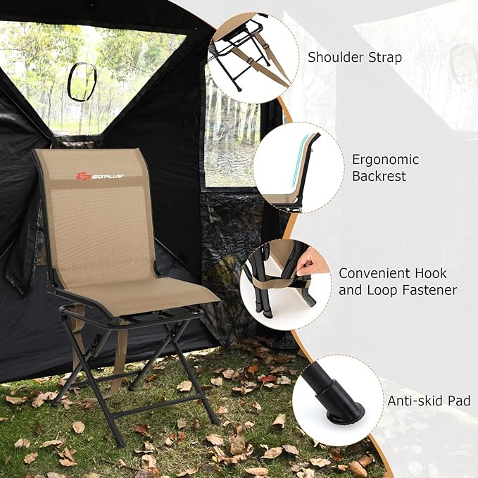 Goplus Hunting Chair, 360° Swivel Hunting Blind Chair with Carrying Strap, 330LBS Capacity, Folding Silent Deer Hunting Chair, Portable Ground Blind Chair for Fishing Camping, No Assembly