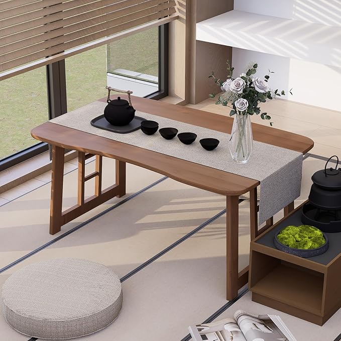 Folding Coffee Table, Foldable Japanese Floor Low Table Small Coffee Tables for Sitting On The Floor, No Assembly Portable Tea Table for Living Room Meditation Tea Room Tatami Zen Dining (Brown)
