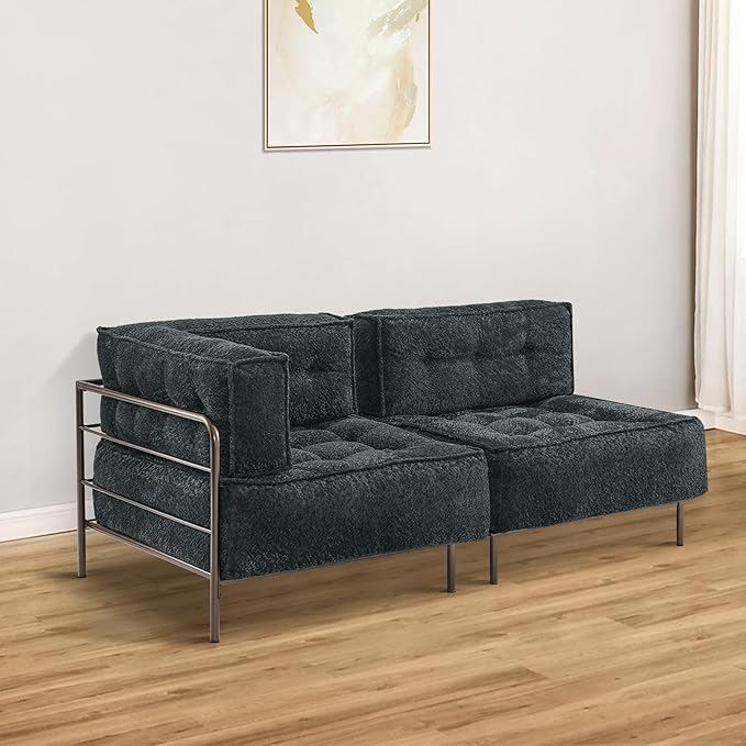 MCombo Modular Sofa Couch with Removable Cushion, Accent Sofa Chair, Upholstered Sofa for Living Room, Apartment, Office (Grey, Two Seats)