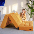 MAXYOYO Tri-Fold Mattress, 6 Inch Tufted Folding Futon Foam Bed, Foldable Floor Mattress Guest Bed Futon Topper Portable Camping Sleeping with Corded Fabric, Orange, 35.4"x75"