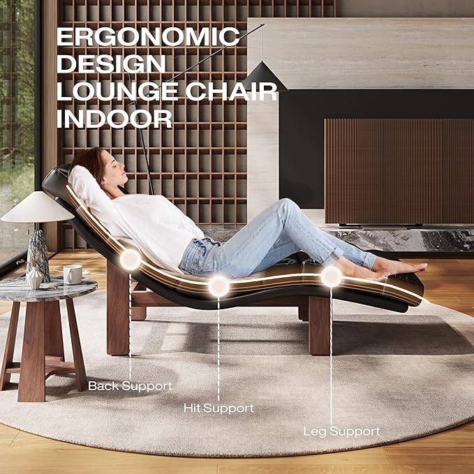 Modern Chaise Lounge Chair with Wooden Legs, Armless, Comfortable Upholstered Seat – Perfect for Living Room, Bedroom, or Office