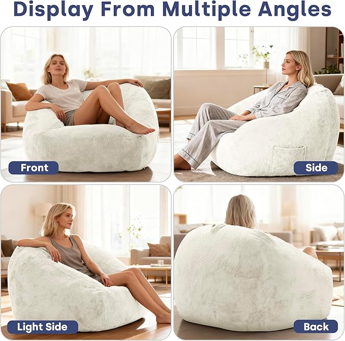 SUNBURY 47.2" L-Shaped Bean Bag Chair with Arms, Memory Foam Filled Lazy Sofa with Portable Handle & Side Pocket, Plush Floor Chair for Adults, Game Room, Bedroom, Living Room (Blue)