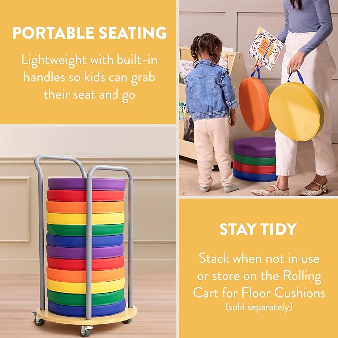 Back2School Express Round Floor Cushions with Handles, Flexible Seating, Assorted, 6-Piece