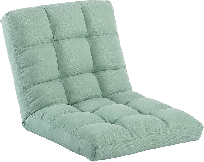 HOMYEDAMIC Folding Floor Chair with Back Support, Adjust Lay Flat Recliner Oversized Lounge Wide Lazy Boy Gaming Ergonomic Single Sofa Seat for Living Room Bedroom(Green)