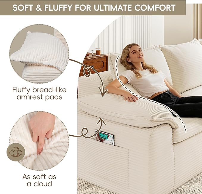 Buytime 76” Comfy Cloud Loveseat Sofa, Convertible Boneless Loveseats for Living Room, Wide 2-Seat Modern Modular Sectional Sofa with Deep Seat, Double-Layer Cloud Cushion and Headrest, Cream Beige