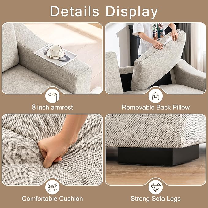 ELUCHANG Modular Sectional Couch Set, 47" Oversize Accent Chair and 85" Modern Loveseat Sofa Deep Couch for Apartment, Living Room, Bedroom, Linen, Oatmeal