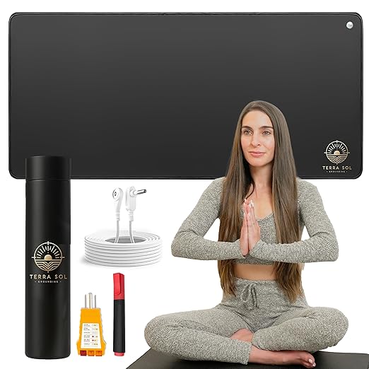 Terra Sol Grounding Mat for Feet - Premium 29x12.5in Earthing Mat for Pain Relief, Better Sleep & Inflammation Reduction - Yoga Grounding Pad with 15ft Cord & Safety Testers
