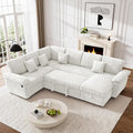 Modular Sectional Sleeper Sofa with Pull Out Bed, Storage Chaise & USB Charging, U Shaped Plush Corduroy Beige Sectional Couches for Living Room, Comfy Convertible 7 Seat Cloud Sofa Bed, Beige