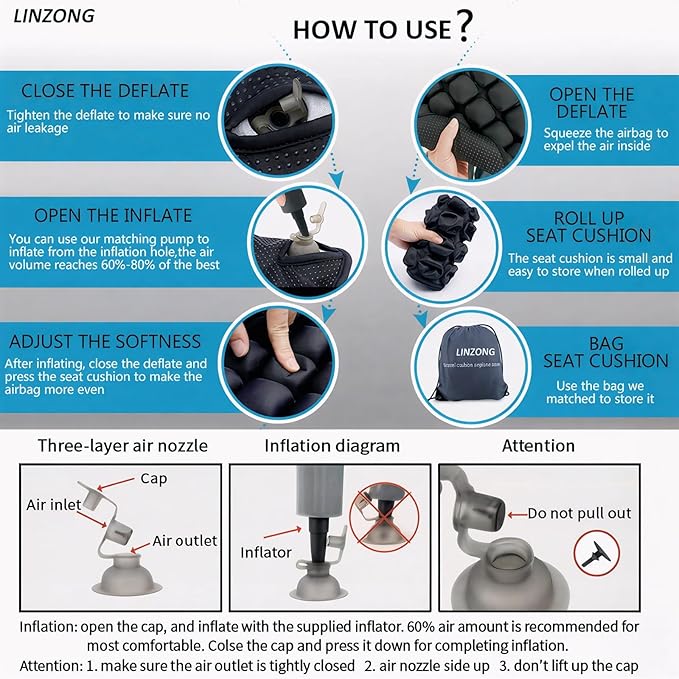 Travel Cushion Airplane Seat,Plane Seat Cushion for Long Flights,Portable Inflatable Seat Cushion for Air Travel,Office,Car and Wheelchair,Comes with Air Pump and Storage Bag