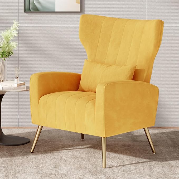 Nalupatio VModern Accent Chairs for Living Room Chairs Upholstered Velvet Fabric Reading Chair Mid Century Arm Chair Comfy Armchair,Yellow