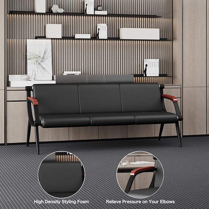 wonline Waiting Room Bench, Office Furniture Reception Chairs with Arms, Office Guest Chairs Set of 2, Leather Chairs is Suitable for Clinic,Airport,Hospital,Barber,Salon,Bank-3 Seat(Blank,2pcs)