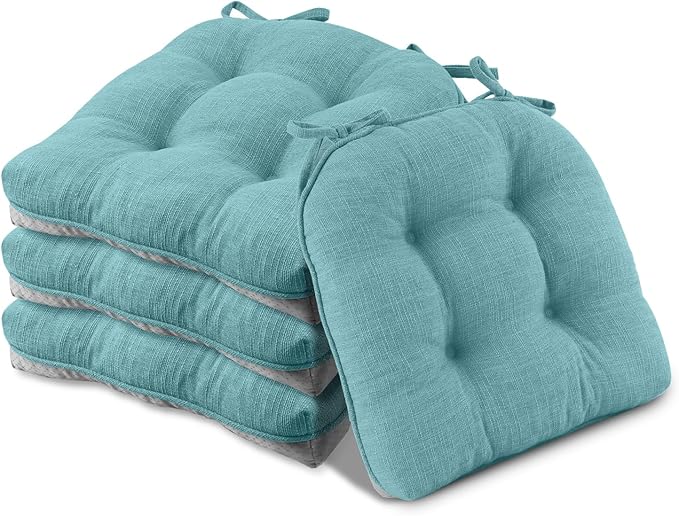 Basic Beyond Chair Cushions for Dining Chairs 4 Pack, Chair Cushion with Ties and Non Slip Backing, 15.5 x 15.5 inches Tufted Chair Pads for Dining Chairs(Aqua Blue)