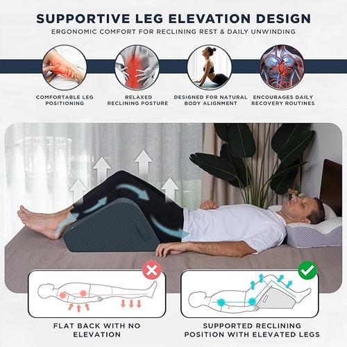 10-Inch Leg Elevation Pillow – Firm High-Density Foam Leg Wedge Pillow for Centered Leg Positioning, Structured Elevation, and Lower-Body Support for Users 5'2–5'11 Inseam 26"-29" Slate Gray