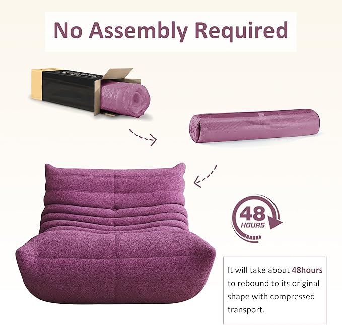 Bean Bag Chair, Oversized Bean Bag Chair for living Room, Fireside Chair for adults with Memory Foam Filled, Big Accent Sofa Lounge Floor Sofa for Gaming, Reading, Relax, No Assembly Required (Purple)