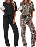 Ekouaer 2 Pack Womens Pajama Sets Short Sleeve Tops and Long Pants Casual Comfy Pjs Lounge Set with Pockets,S-XXL