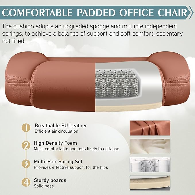 Leather Office Chair, PU Home Computer Desk Chairs with Ergonomic Back Support, 360°Swivel Free, Small Gaming Chair with Wheels and Adjustable Armrests, for Short People Use
