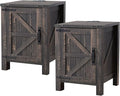 OKD Farmhouse Nightstand Set of 2, 18 Inch Rustic End Table with Charging Station, Barn Door, Adjustable Storage Shelf, Wood Sofa Side Table for Living Room, Bedroom, Dark Rustic Oak