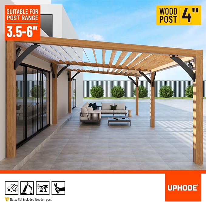 Uphode Q235-Steel Integrated Arc 2''x4''(Actual Tube Dia: 1.5''x 3.2'') 45 Degree Adjustable Angle Support Pergola Brackets Heavy Duty 4Pack