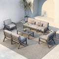 Patio Kingdom HDPE 7 Piece Patio Furniture Set, HDPE Outdoor Sectional with with Gray Thick Cushions, Coffee Table and Side Table, Patio Conversation Sets for Lawn, Garden, Porch (Gray Frame)