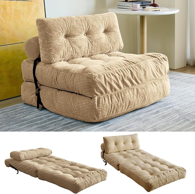 Convertible Sofa Bed & Couch Bed - Oversized Adult Sleeper Chair & Bean Bag Chair, Foldable Floor Bed with Backrest, Comfortable Lazy Sofa for Bedroom, Living Room & Dorm